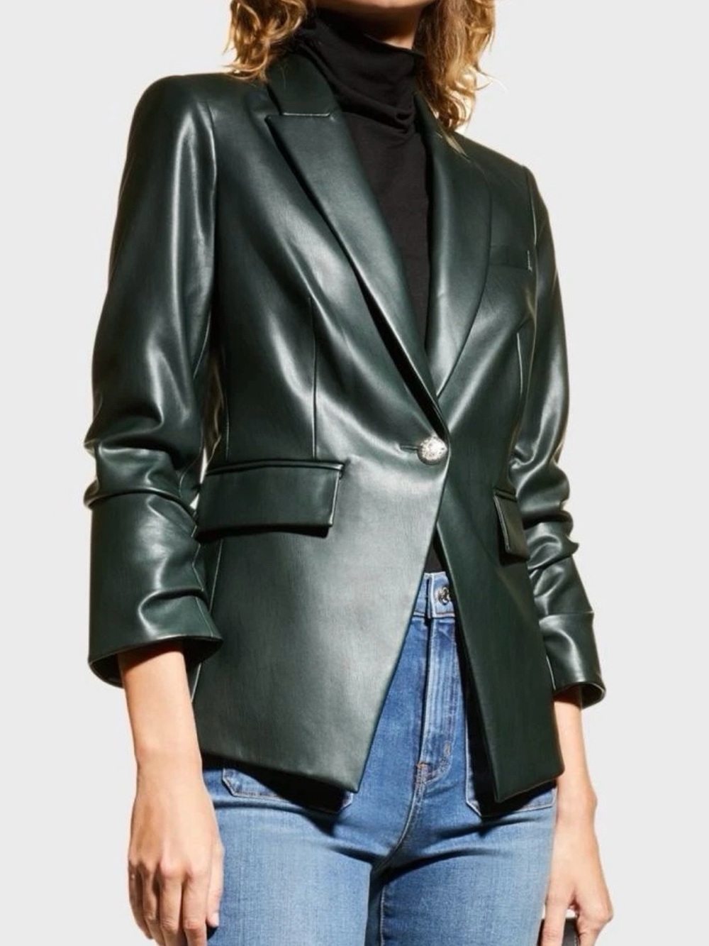 Veronica Beard Hollis Single-Breasted Faux Leather Dickey Jacket Size 6
